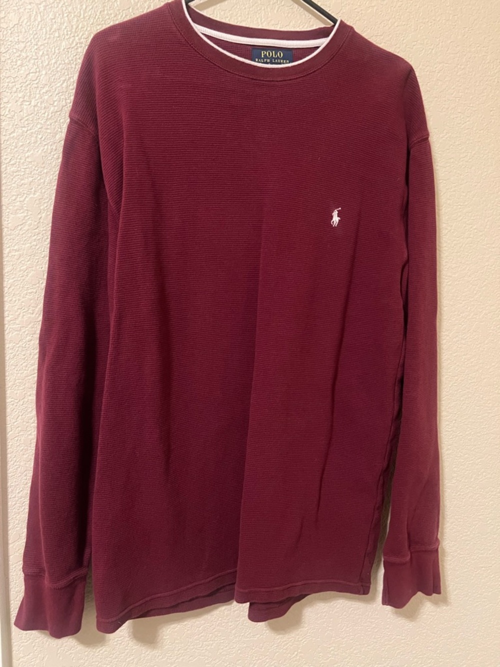 Polo by Ralph Lauren Burgundy Waffle-Knit Crew with White Trim